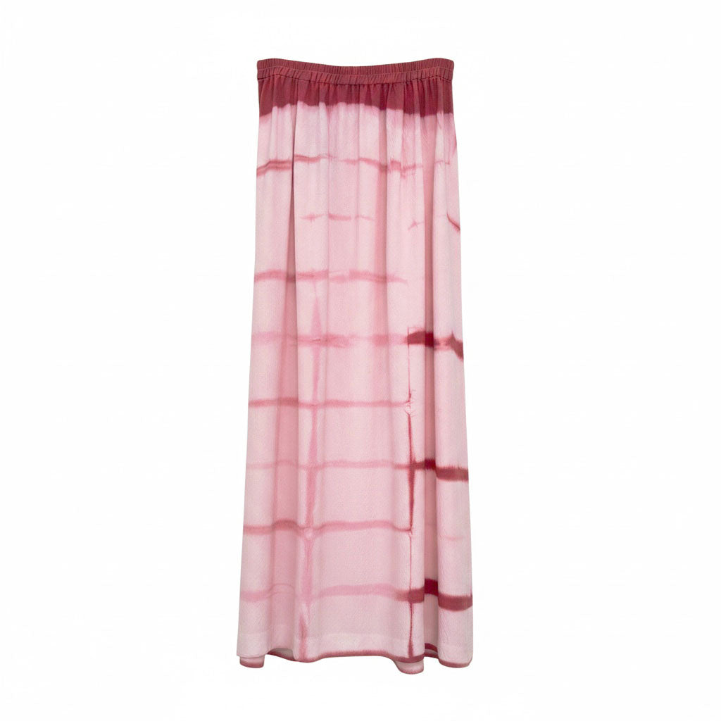 Natural-Dyed Itajime Shibori Silk Long Skirt PINK