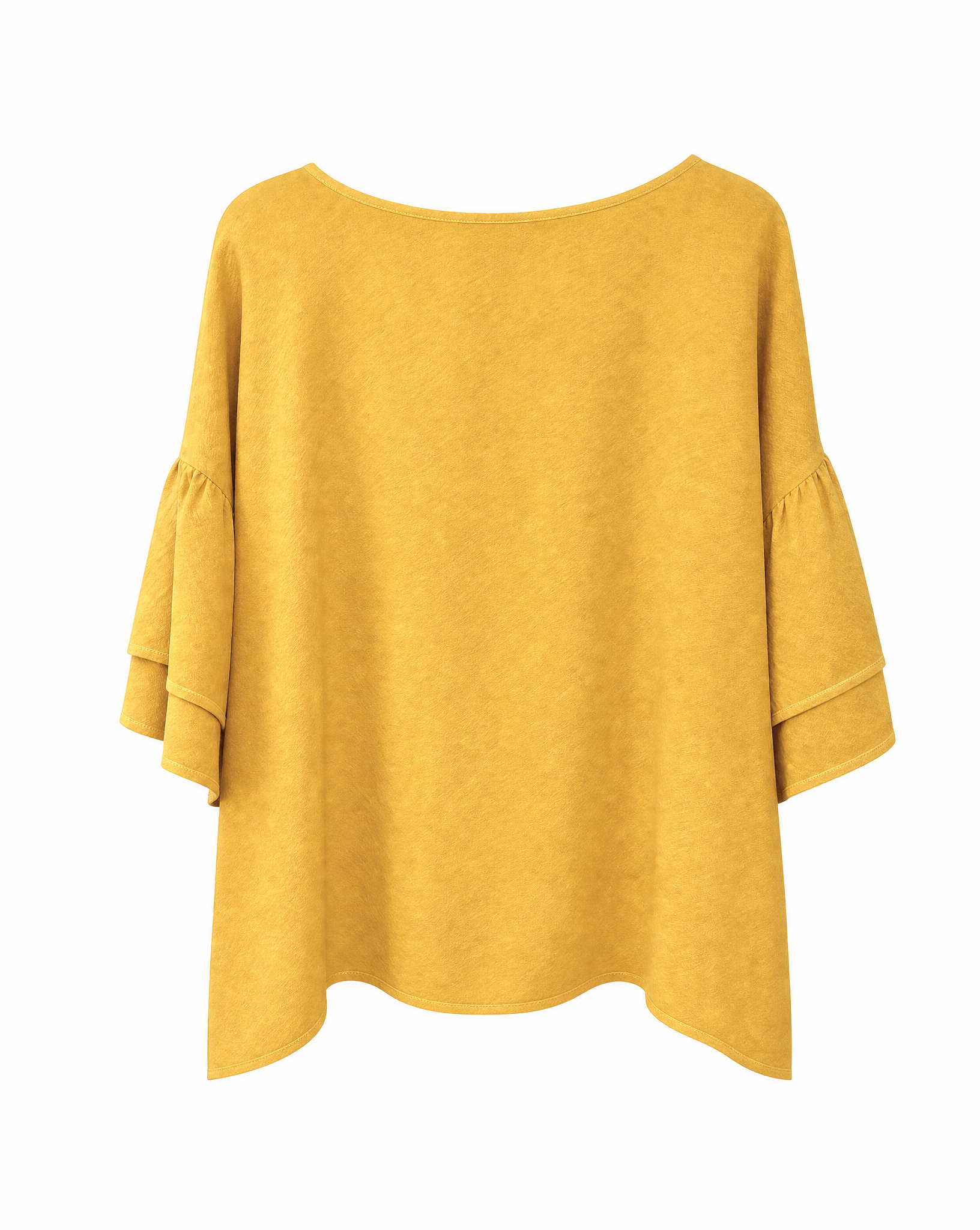 Marigold-Dyed Silk Frill-Sleeve Top
