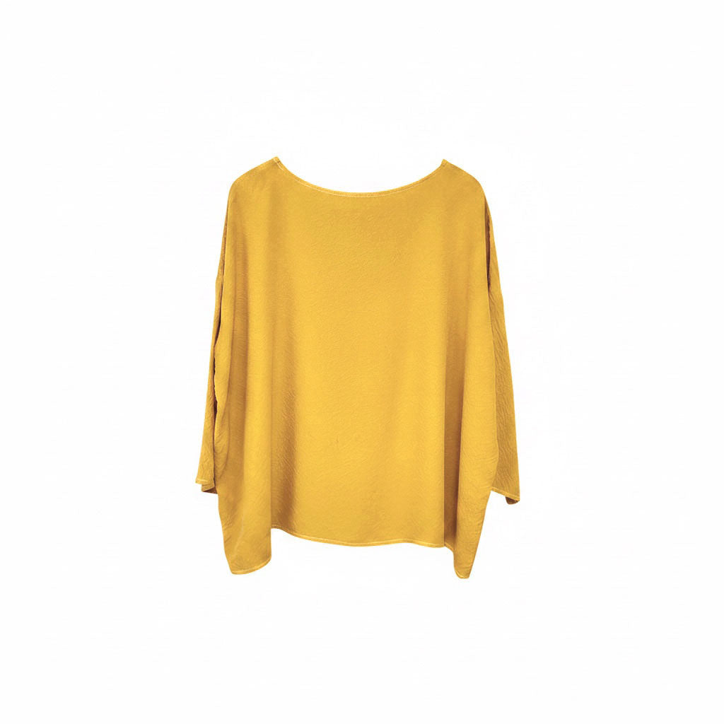 Marigold-Dyed Silk Three-Quarter Sleeve Top