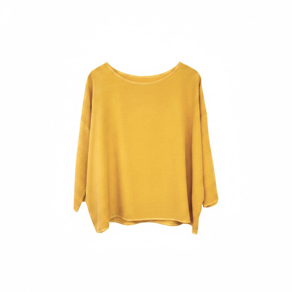 Marigold-Dyed Silk Three-Quarter Sleeve Top